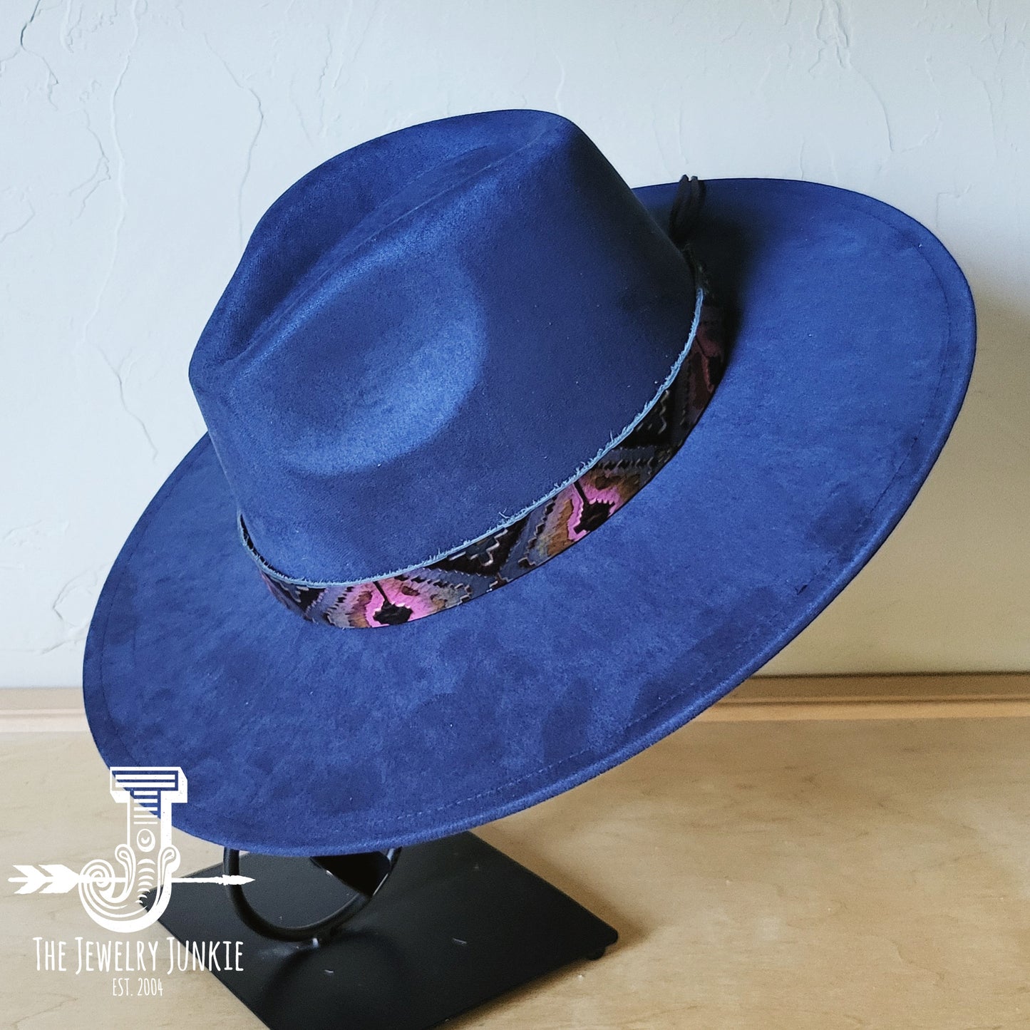 Boho Western hat with genuine leather hat band feathers and turquoise