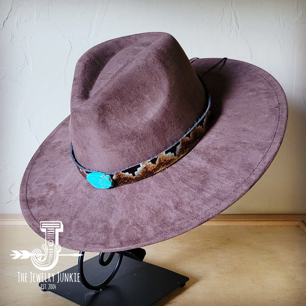 Boho Western hat with genuine leather hat band and Turquoise stone