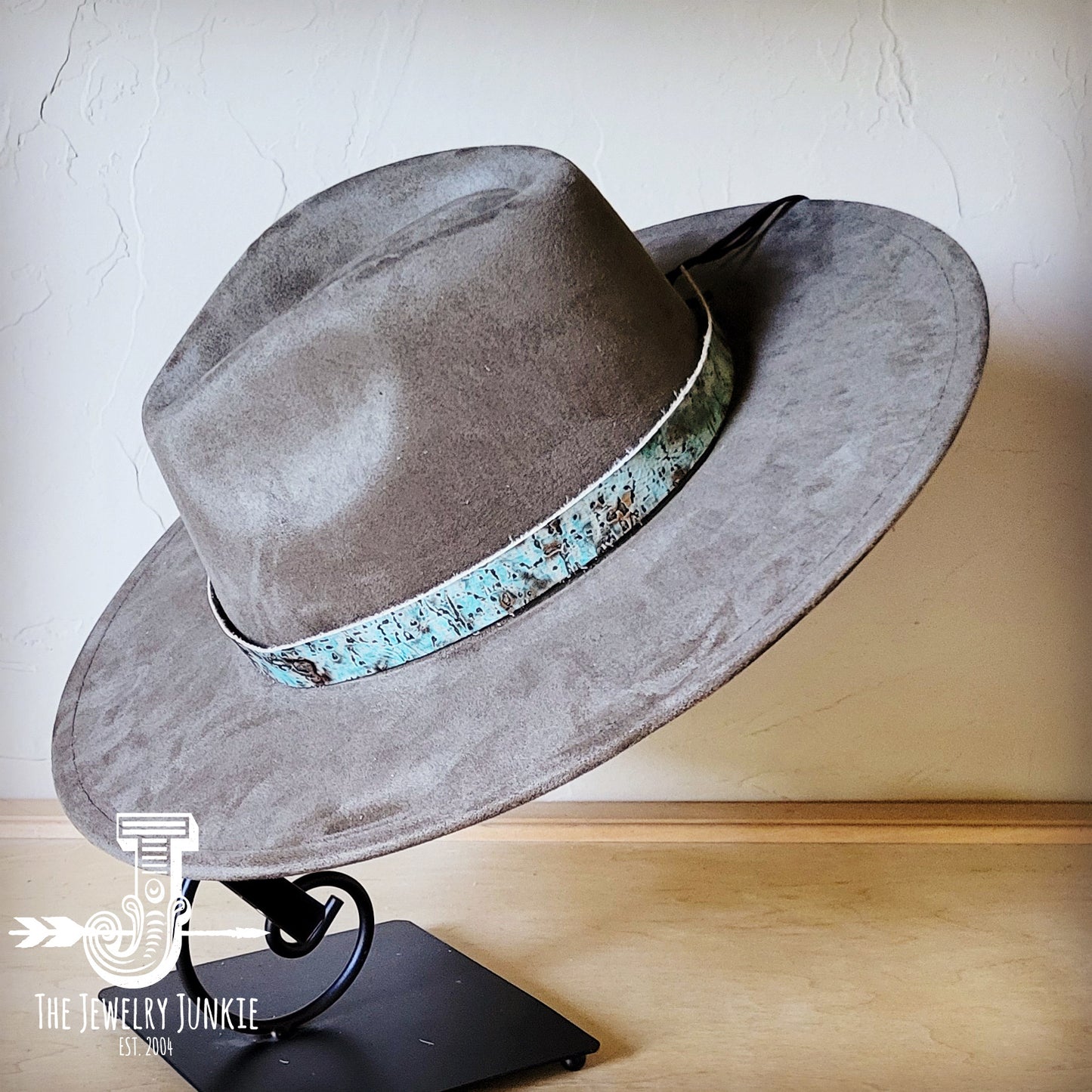 Boho Western hat with genuine leather hat band feathers and turquoise