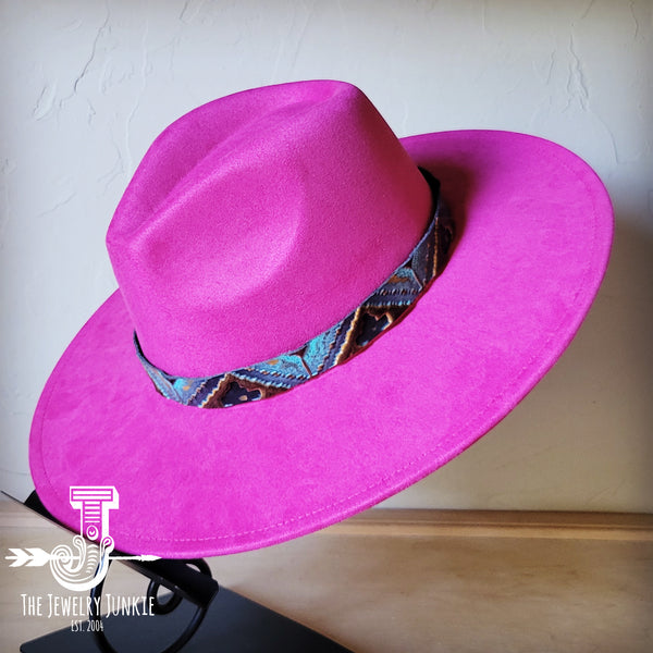 Boho Western hat with genuine leather hat band feathers and turquoise