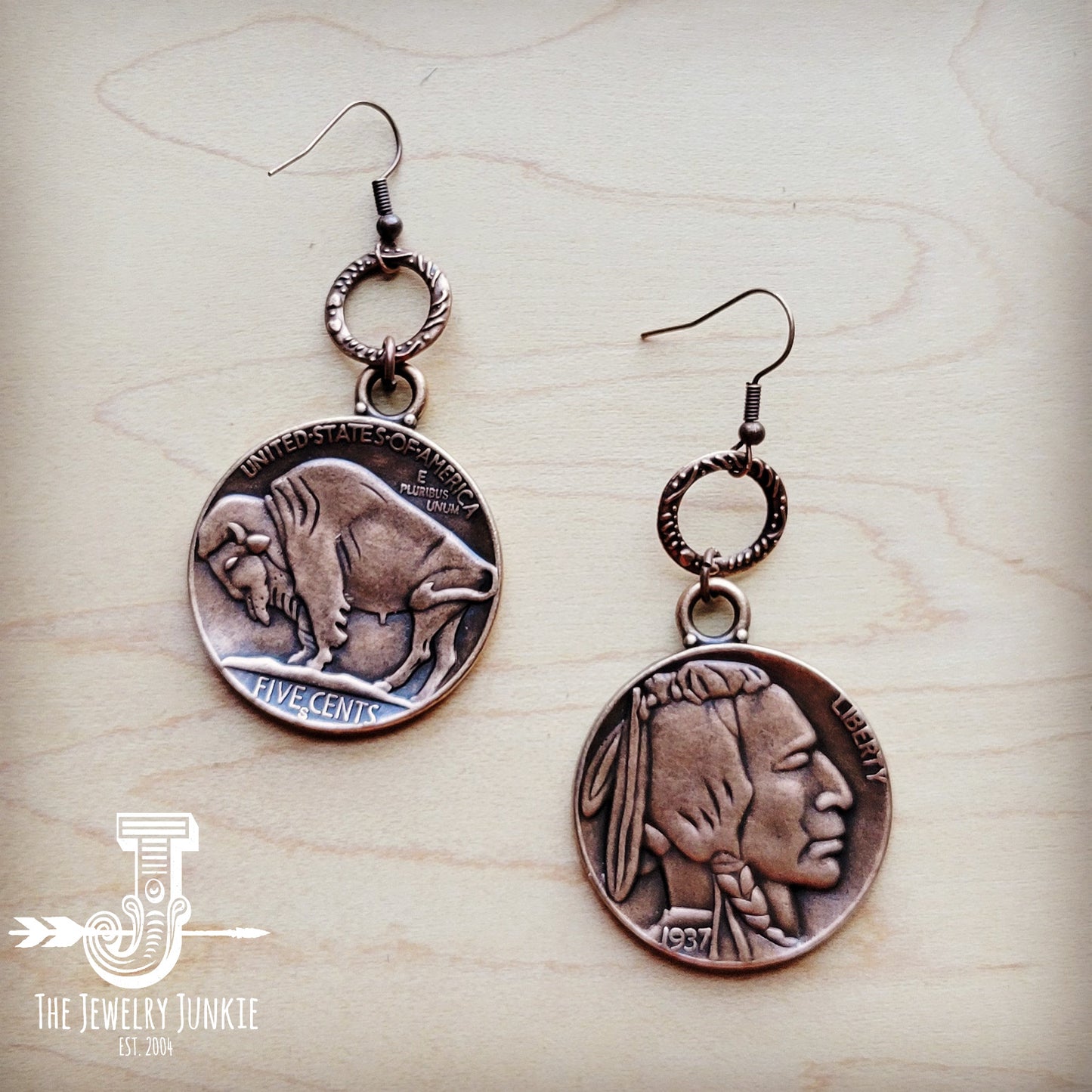 Copper Indian Buffalo Head Earrings 221e