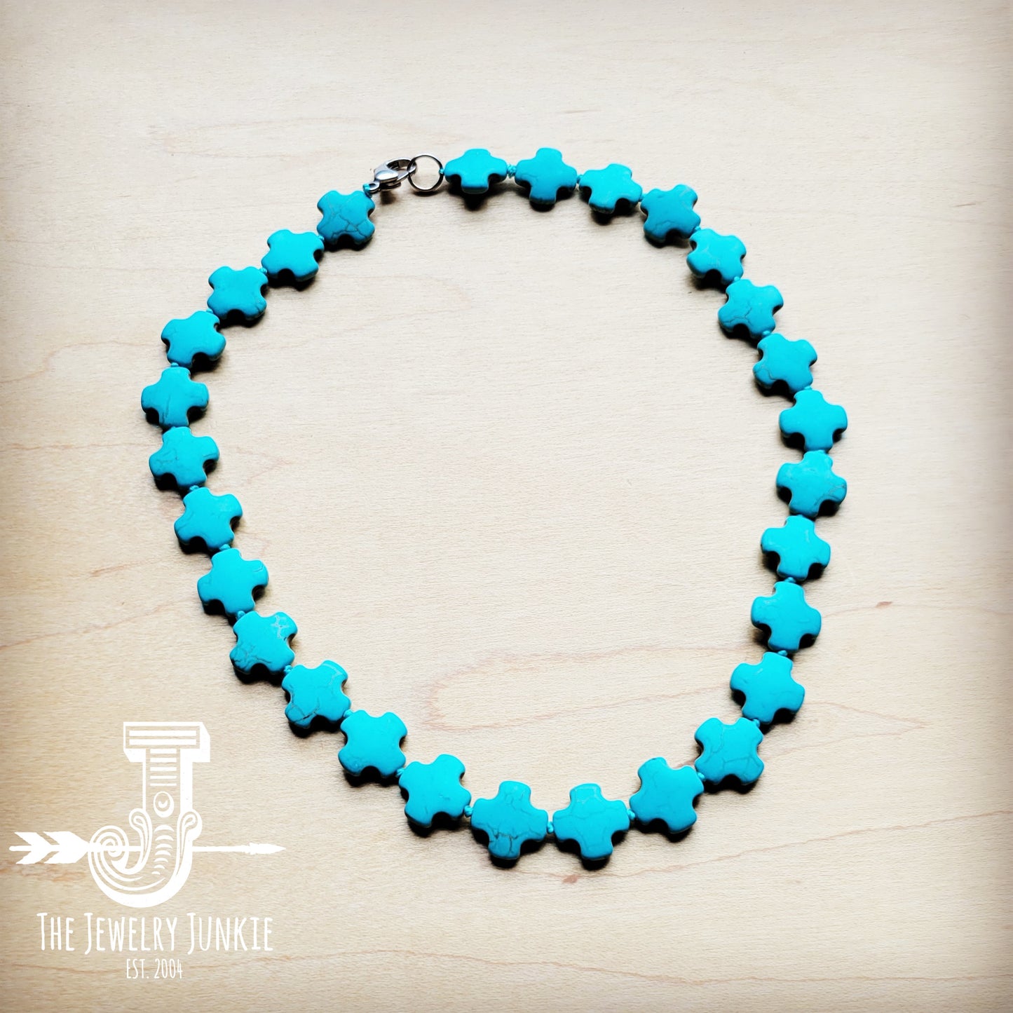 Short Turquoise Beaded Cross Necklace