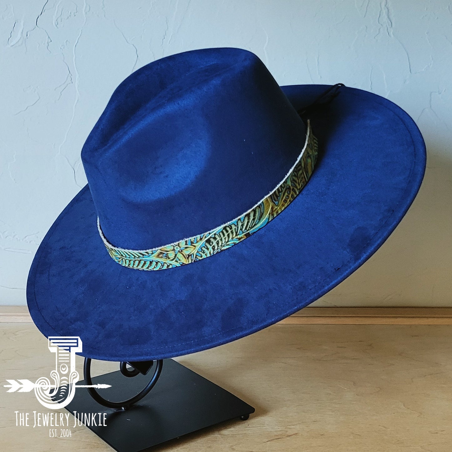 Boho Western hat with genuine leather hat band feathers and turquoise