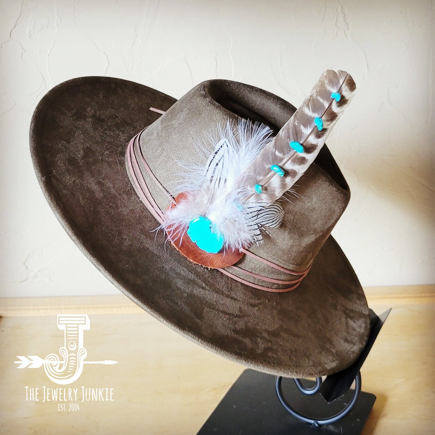 Turquoise Accent Turkey Feather Hat Band + Choice of Hat 986j