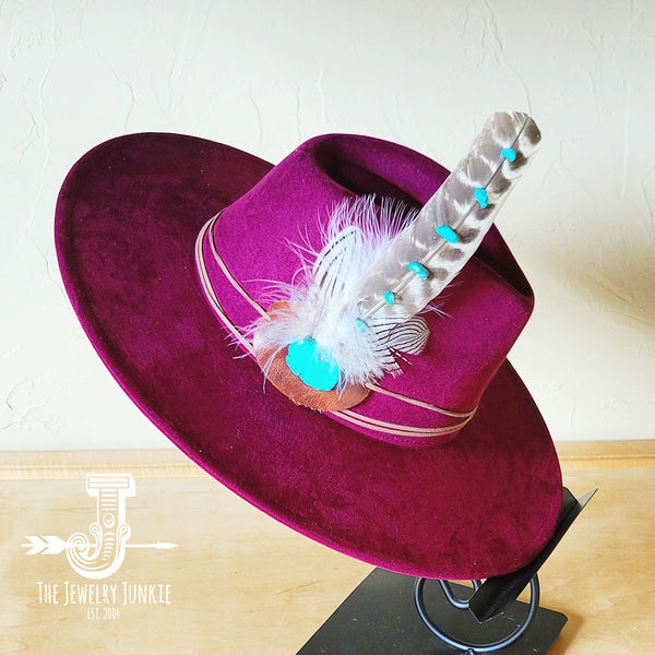 Turquoise Accent Turkey Feather Hat Band + Choice of Hat 986j