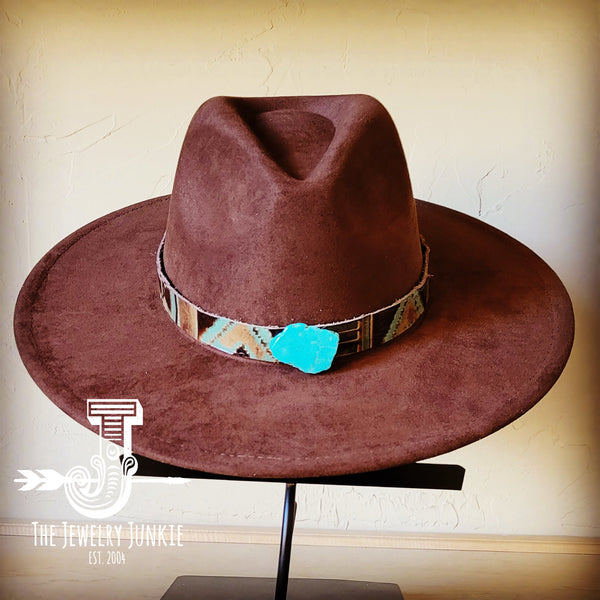 Boho Western hat with genuine leather hat band and Turquoise stone