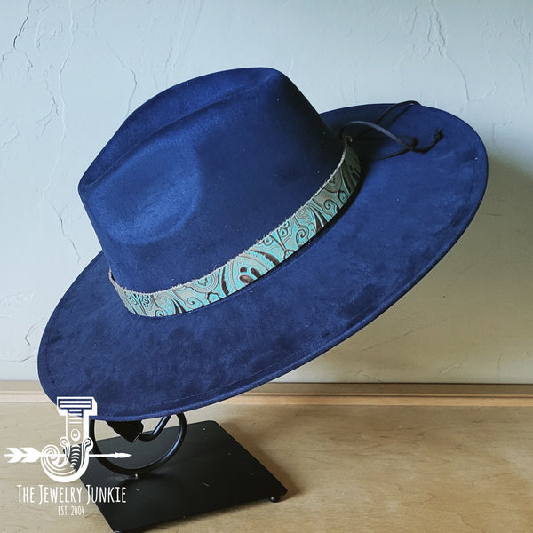 Boho Western hat with genuine leather hat band feathers and turquoise