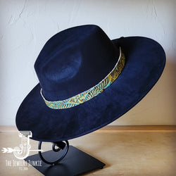 Boho Western hat with genuine leather hat band feathers and turquoise