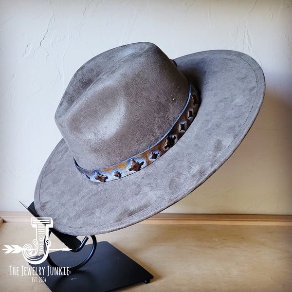 Boho Western hat with genuine leather hat band feathers and turquoise