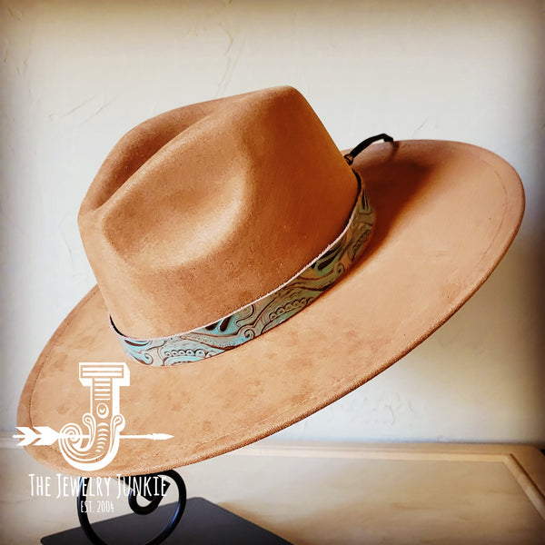 Boho Western hat with genuine leather hat band feathers and turquoise