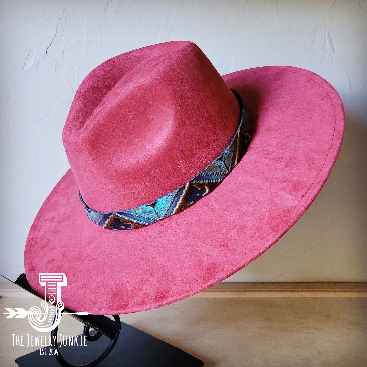 Boho Western hat with genuine leather hat band feathers and turquoise