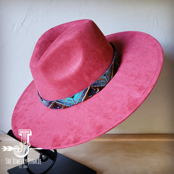 Boho Western hat with genuine leather hat band feathers and turquoise