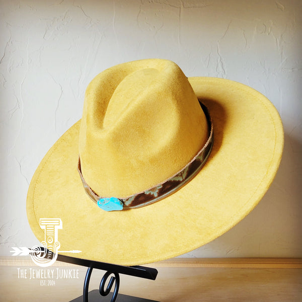 Boho Western hat with genuine leather hat band and Turquoise stone