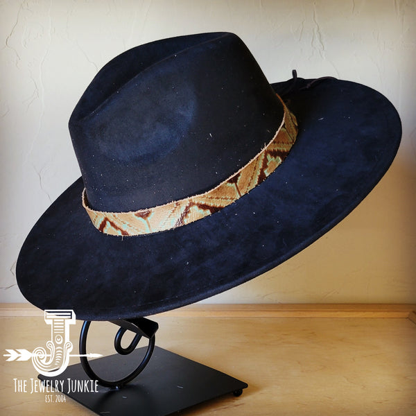 Boho Western hat with genuine leather hat band feathers and turquoise