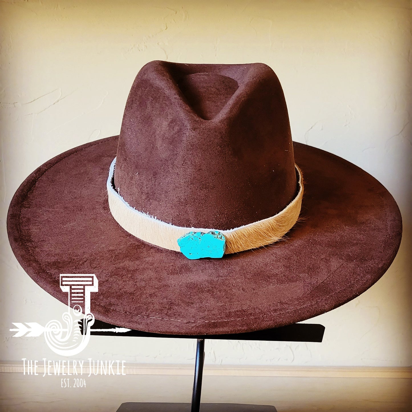 Boho Western hat with genuine leather hat band and Turquoise stone