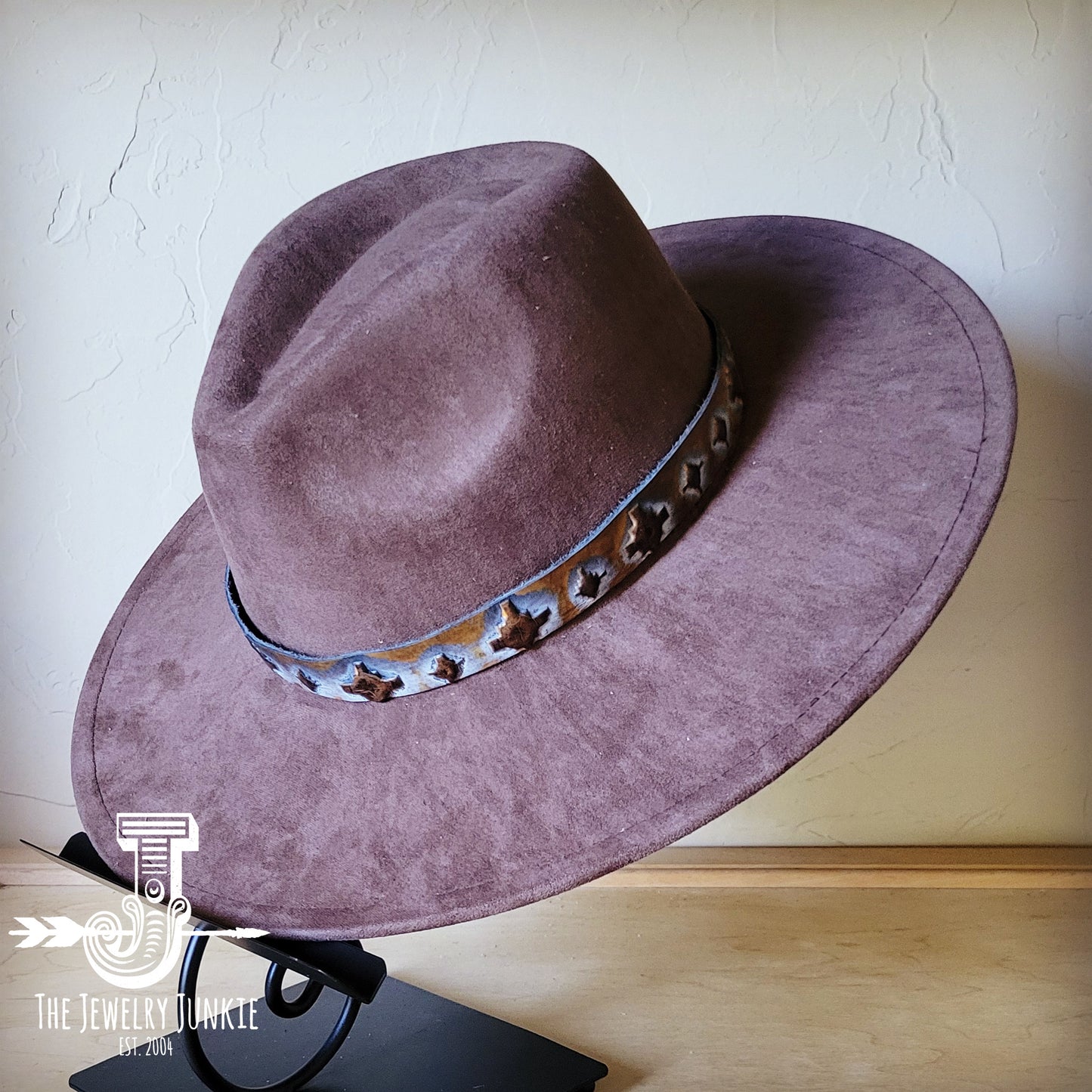 Boho Western hat with genuine leather hat band feathers and turquoise