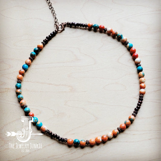 Multi-Colored Turquoise Beaded Collar Length Necklace 248L