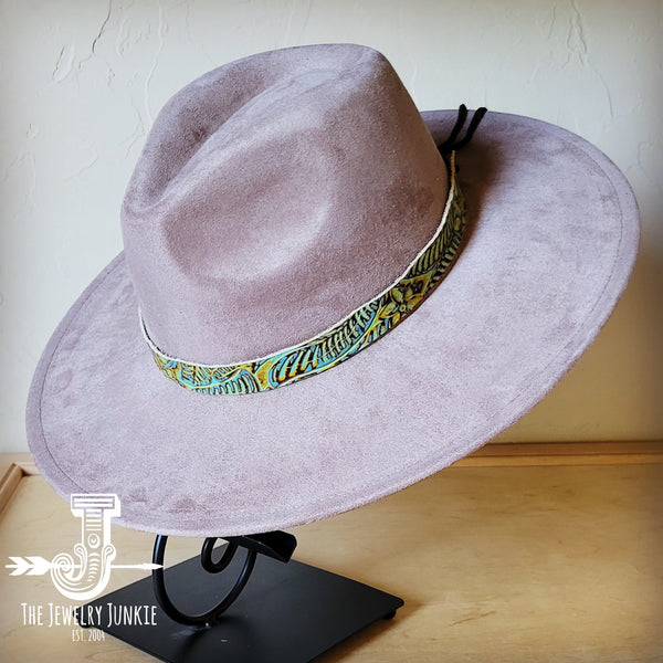 Boho Western hat with genuine leather hat band feathers and turquoise