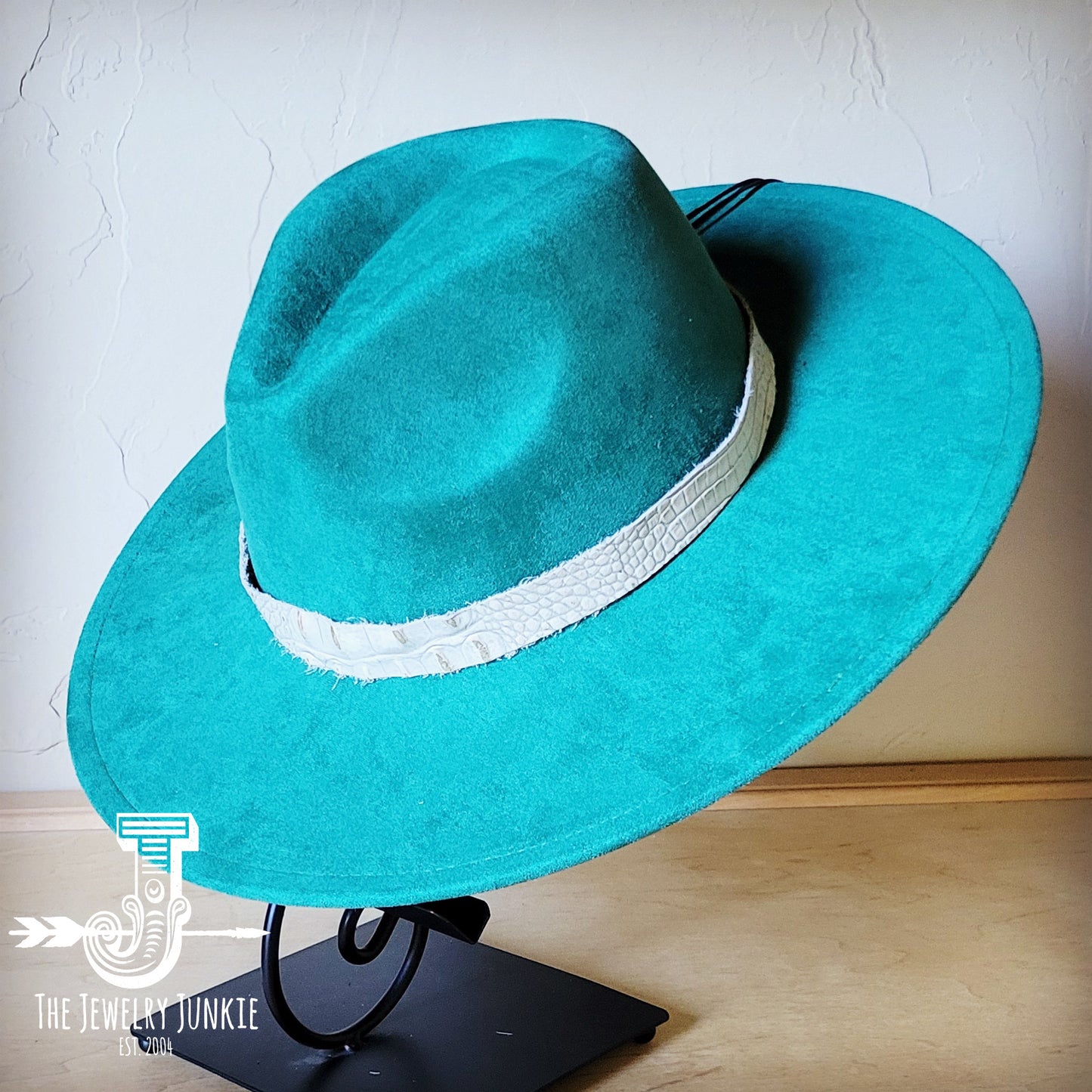 Boho Western hat with genuine leather hat band feathers and turquoise