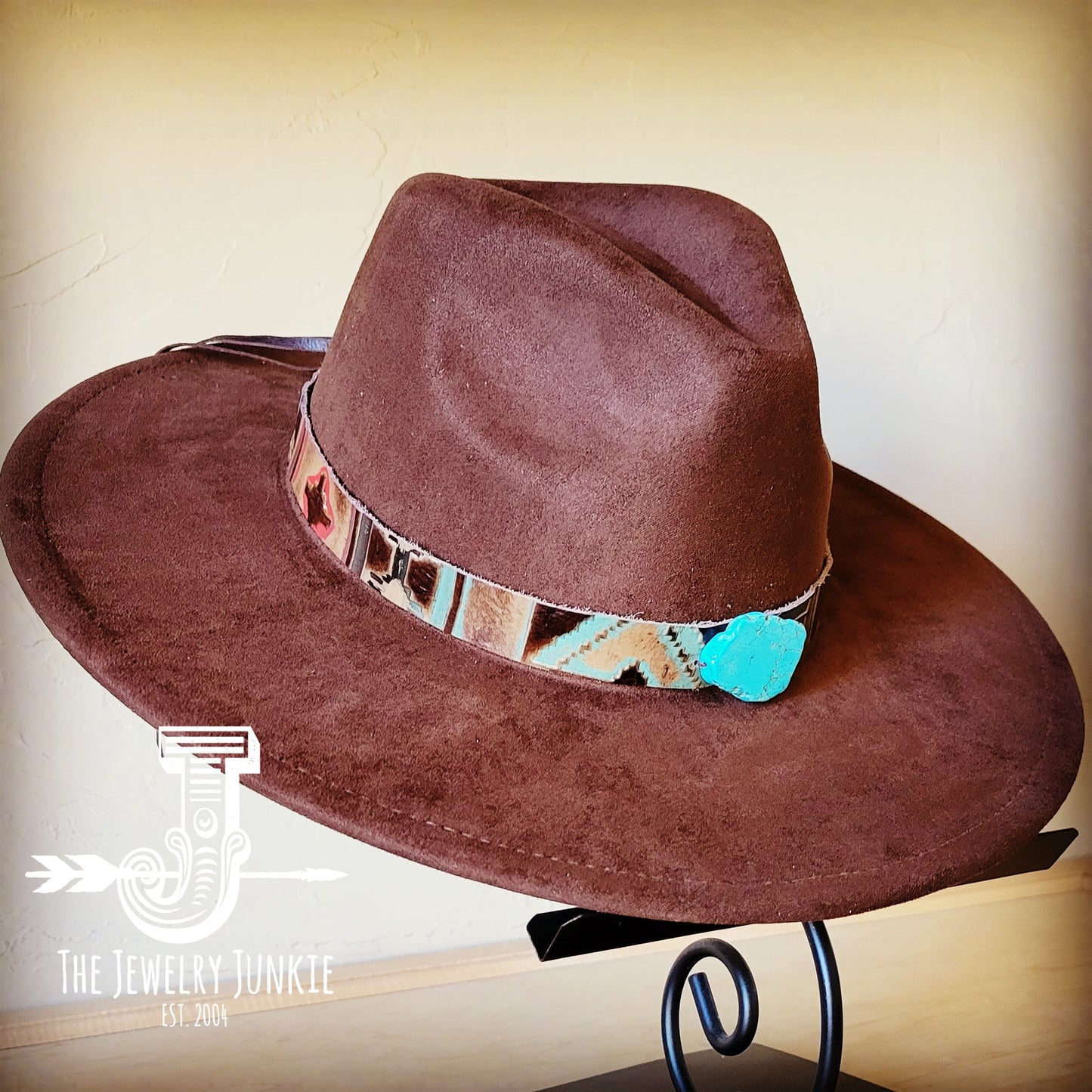 Boho Western hat with genuine leather hat band and Turquoise stone