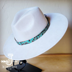 Boho Western hat with genuine leather hat band feathers and turquoise