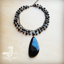 **Labradorite Collar-Length Necklace Agate Pendant 259c