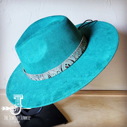 Boho Western hat with genuine leather hat band feathers and turquoise