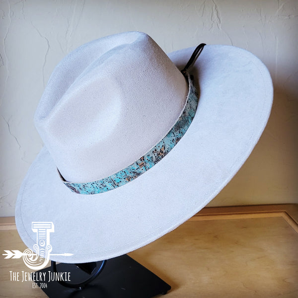 Boho Western hat with genuine leather hat band feathers and turquoise