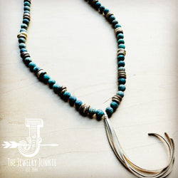 Frosted African Turquoise Necklace with Wood Beads and Leather Tassel