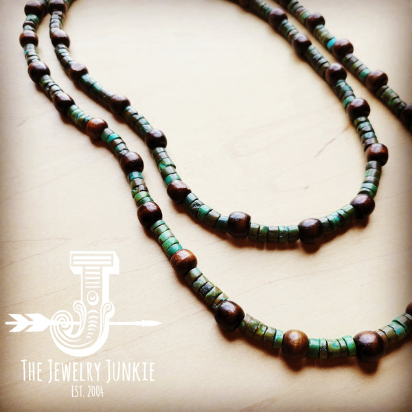 **Natural Turquoise and Wood Double Strand Necklace 256q