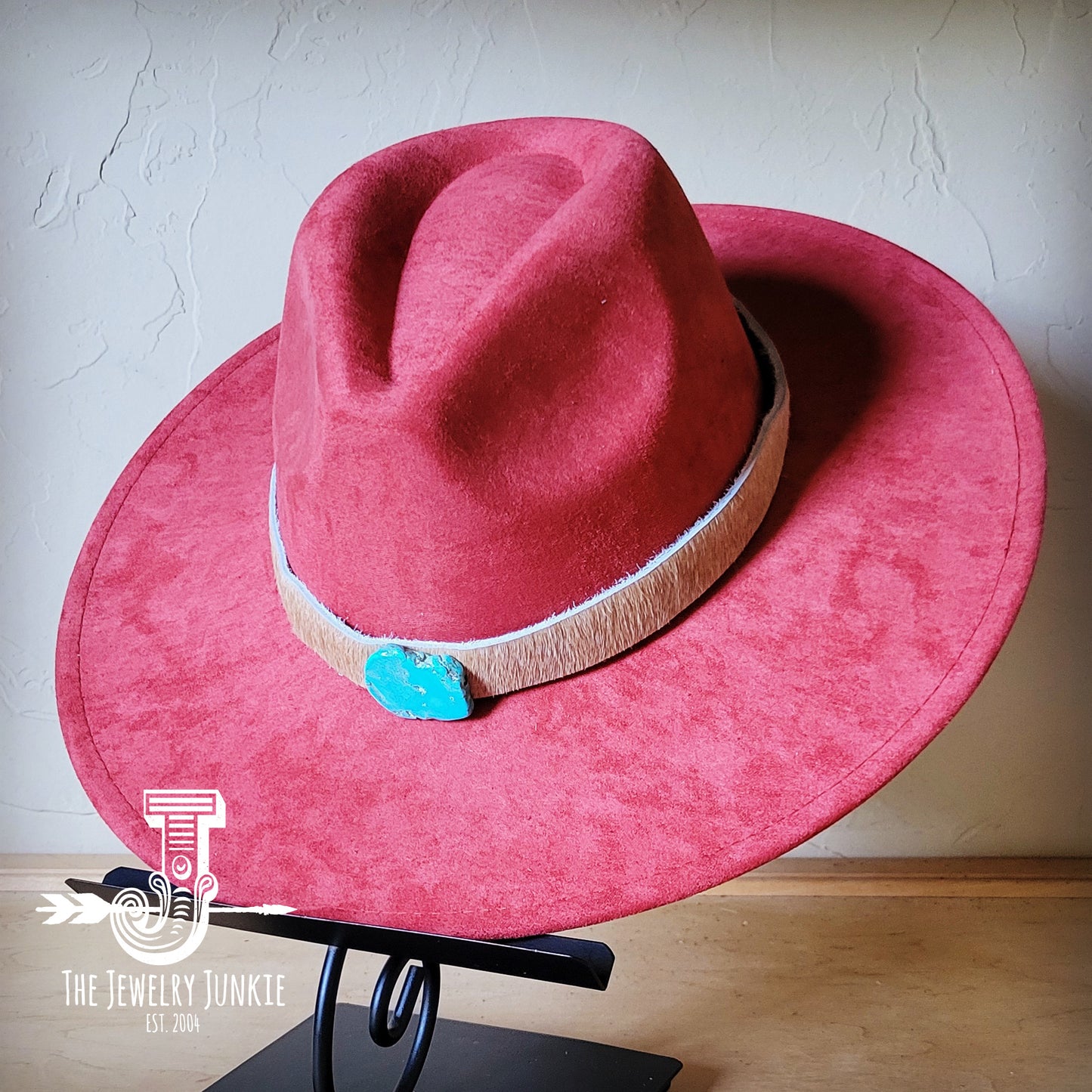 Boho Western hat with genuine leather hat band and Turquoise stone