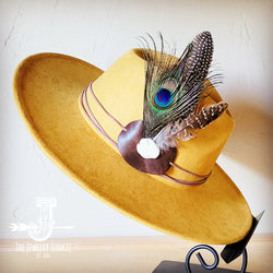 Boho Western hat with genuine leather hat band feathers and turquoise