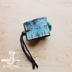 **Wide Turquoise Metallic Leather Cuff w/ Turquoise Slab 009a