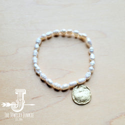 Freshwater Pearl Bracelet with Matte Gold Coin