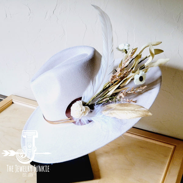 Boho Western Wedding Floral & Feather Bridsmaid Hat in Bone 984r