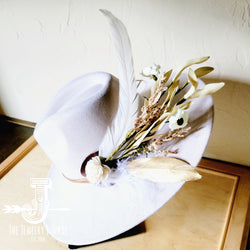 Boho Western Wedding Floral & Feather Bridsmaid Hat in Bone 984r