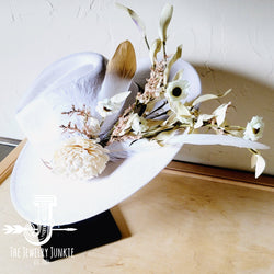 Boho Western Wedding Floral & Feather Bridal Hat in Bone 984h