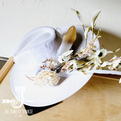 Boho Western Wedding Floral & Feather Bridal Hat in Bone 984h