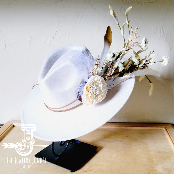 Boho Western Wedding Floral & Feather Bridal Hat in Bone 984h