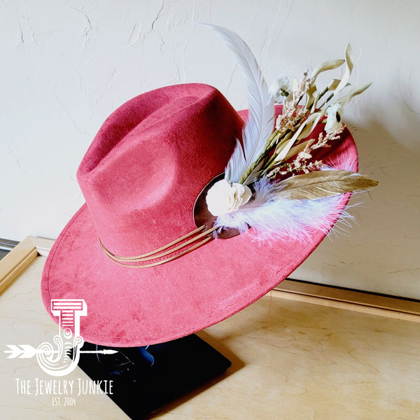 Boho Western Wedding Floral & Feather Bridsmaid Hat in Rust 984q