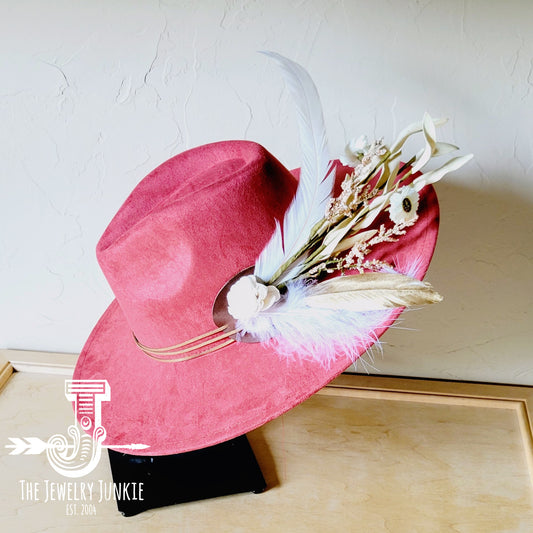 Boho Western Wedding Floral & Feather Bridsmaid Hat in Rust 984q