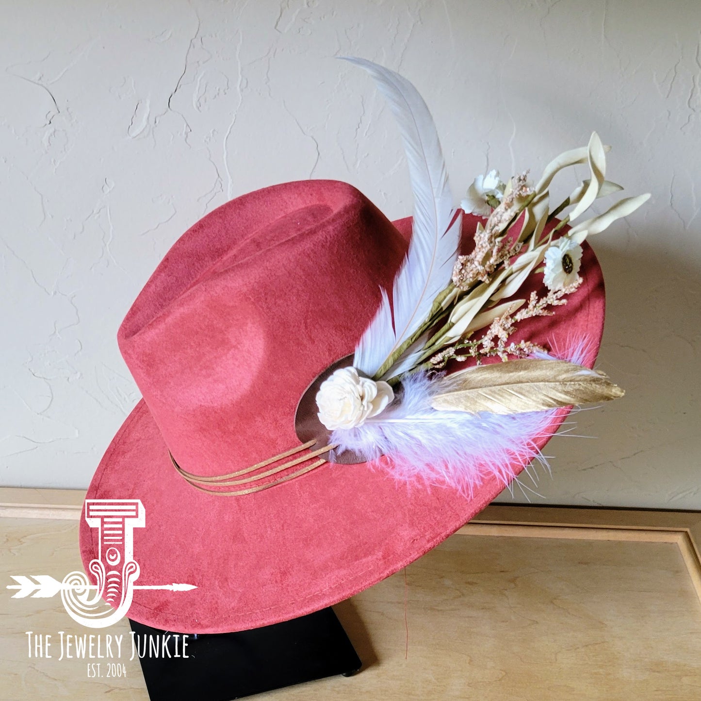 Boho Western Wedding Floral & Feather Bridsmaid Hat in Rust 984q