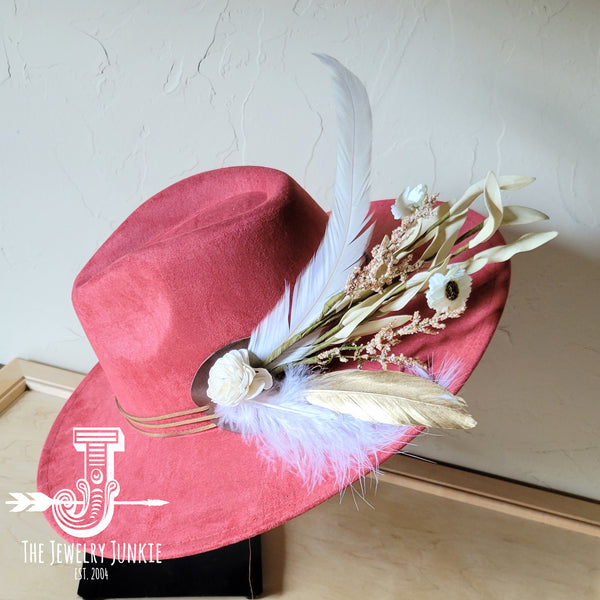 Boho Western Wedding Floral & Feather Bridsmaid Hat in Rust 984q