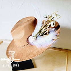 Boho Western Wedding Floral & Feather Bridsmaid Hat in Tan 984p