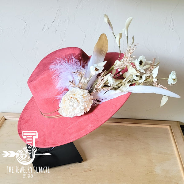 Boho Western Wedding Floral & Feather Bridal Hat in Rust 984i