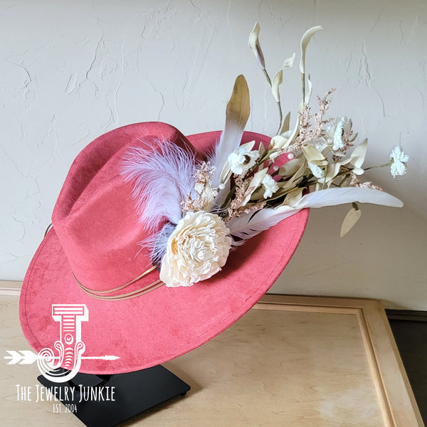 Boho Western Wedding Floral & Feather Bridal Hat in Rust 984i