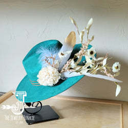 Boho Western Wedding Floral & Feather Bridal Hat in Sage 984j