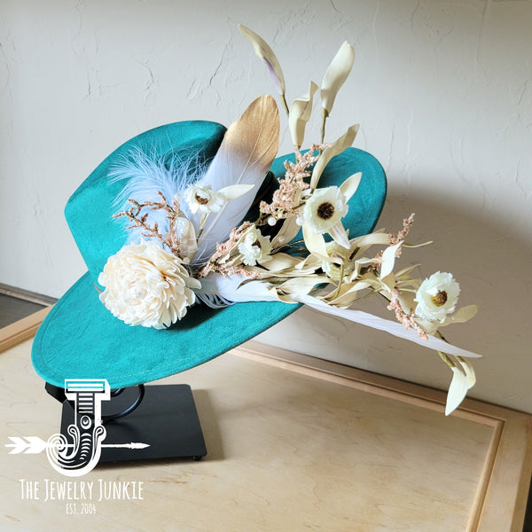 Boho Western Wedding Floral & Feather Bridal Hat in Sage 984j