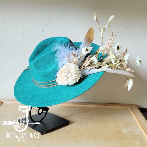 Boho Western Wedding Floral & Feather Bridal Hat in Sage 984j