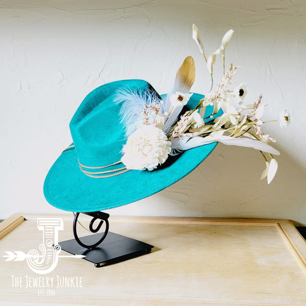 Boho Western Wedding Floral & Feather Bridal Hat in Sage 984j